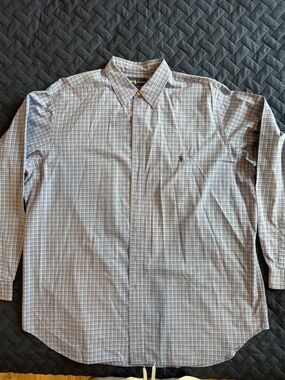 Ralph Lauren Men's Light Blue and Gray Plaid Button-Down Shirt